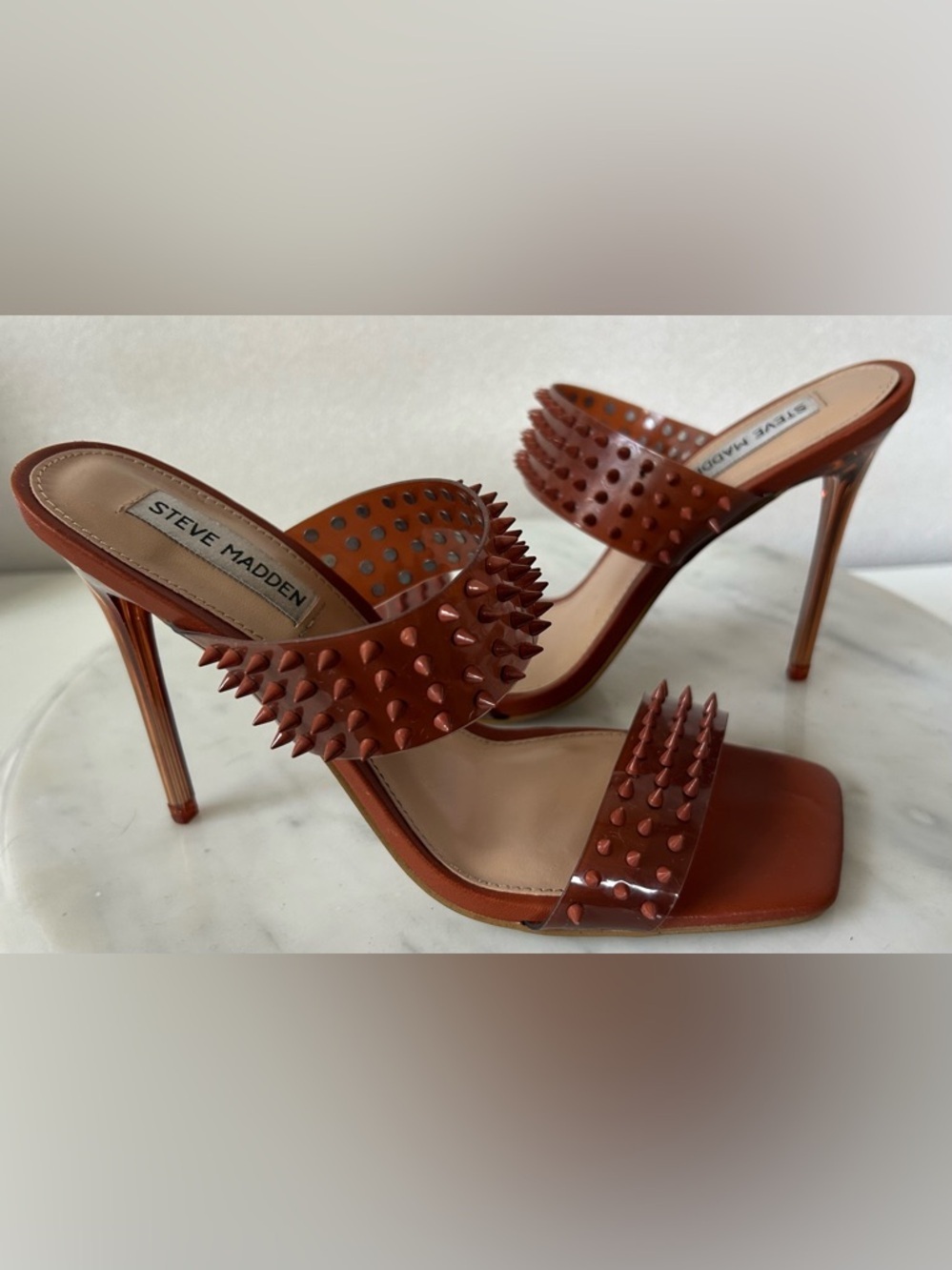 STEVE MADDEN TAN LUNNA SPIKY STUDED HEELS, Sz.8. SUPER SEXY, ELEVATES ANY OUTFIT - Picture 5 of 7